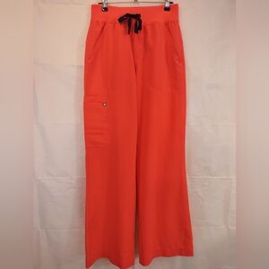 Figs Fiery Coral High Waisted Isabel Wide Leg